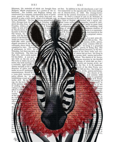 Zebra and Red Ruff Black Ornate Wood Framed Art Print with Double Matting by Fab Funky