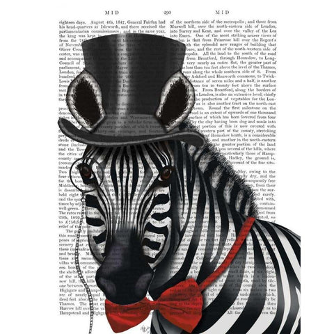 Zebra with Top Hat and Bow Tie 1, Sideways Black Modern Wood Framed Art Print with Double Matting by Fab Funky