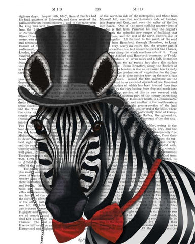 Zebra with Top Hat and Bow Tie 1, Sideways Black Ornate Wood Framed Art Print with Double Matting by Fab Funky