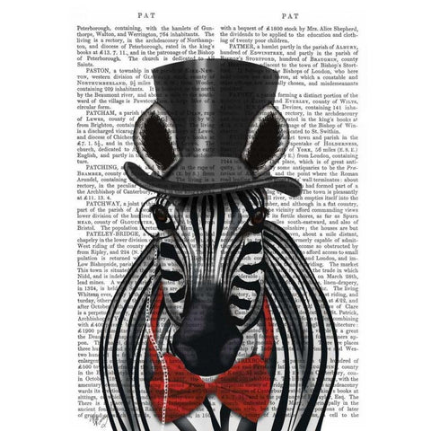 Zebra with Top Hat and Bow Tie 2, Forwards Gold Ornate Wood Framed Art Print with Double Matting by Fab Funky