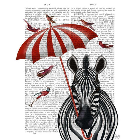 Zebra with Umbrella 2, Forward White Modern Wood Framed Art Print by Fab Funky