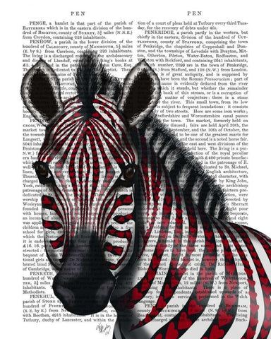 Zebra, Red Love Hearts White Modern Wood Framed Art Print with Double Matting by Fab Funky