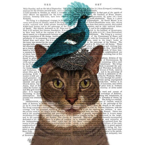 Cat with Nest and Blue Bird White Modern Wood Framed Art Print by Fab Funky