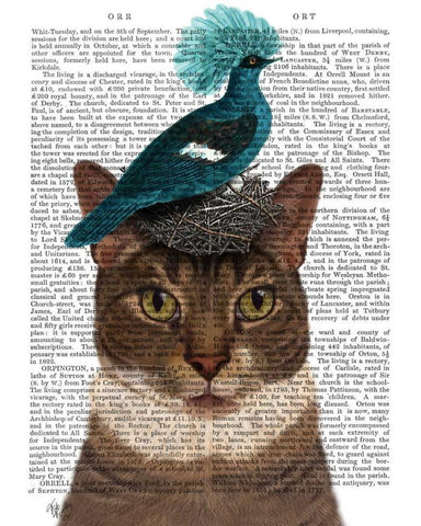 Cat with Nest and Blue Bird White Modern Wood Framed Art Print with Double Matting by Fab Funky