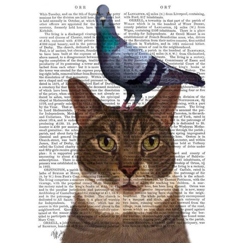 Cat with Pigeon on Head White Modern Wood Framed Art Print by Fab Funky