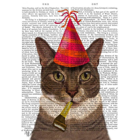 Tortoiseshell Cat, Party Hat Black Modern Wood Framed Art Print with Double Matting by Fab Funky