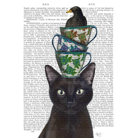 Black Cat with Teacups and Blackbird White Modern Wood Framed Art Print by Fab Funky