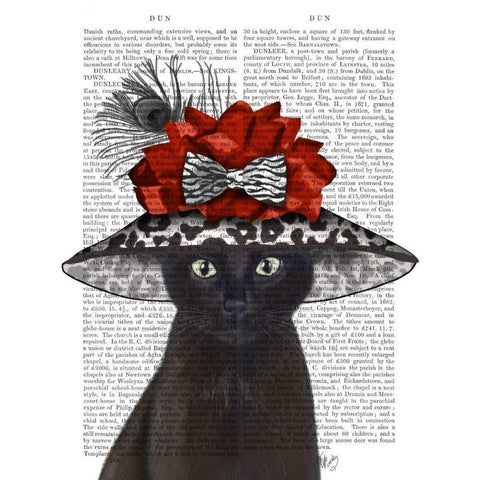 Cat, Black with Fabulous Hat Gold Ornate Wood Framed Art Print with Double Matting by Fab Funky