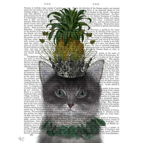 Cat, Pineapple Puss White Modern Wood Framed Art Print by Fab Funky