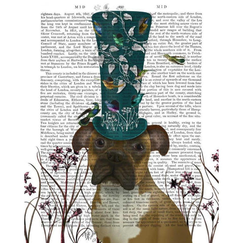 Boxer and Bird Hat White Modern Wood Framed Art Print by Fab Funky