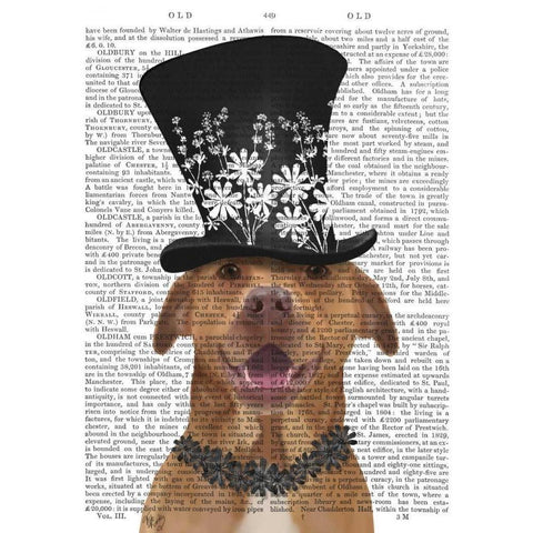 Pit Bull with Black Hat White Modern Wood Framed Art Print by Fab Funky