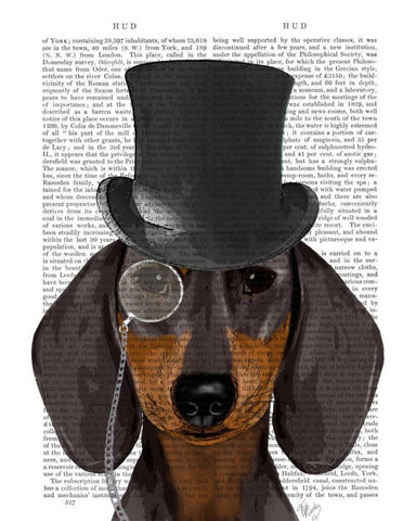 Dachshund, Formal Hound and Hat White Modern Wood Framed Art Print with Double Matting by Fab Funky