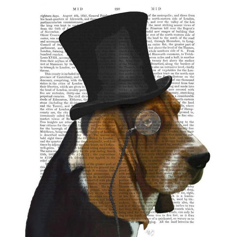 Basset Hound, Formal Hound and Hat Gold Ornate Wood Framed Art Print with Double Matting by Fab Funky