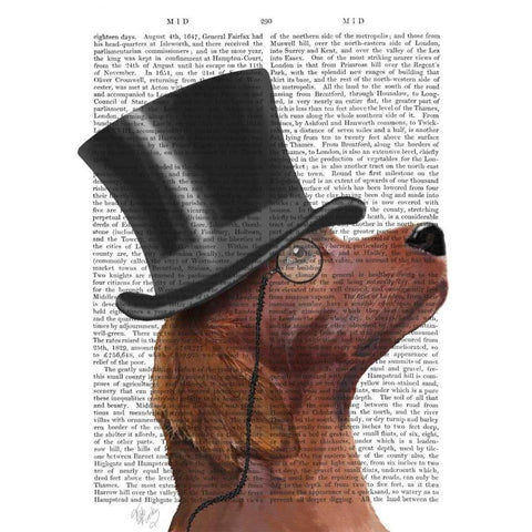 Red Setter, Formal Hound and Hat Black Modern Wood Framed Art Print with Double Matting by Fab Funky