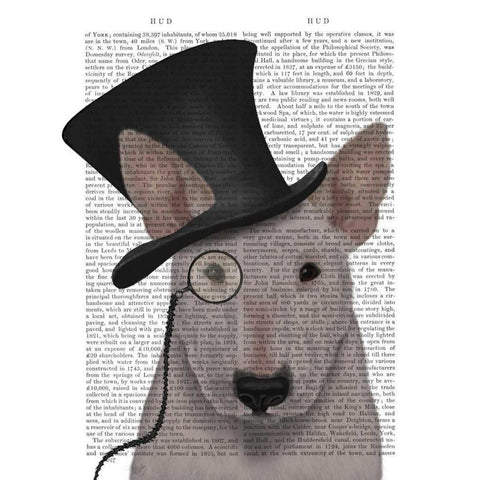 Bull Terrier, Formal Hound and Hat White Modern Wood Framed Art Print by Fab Funky