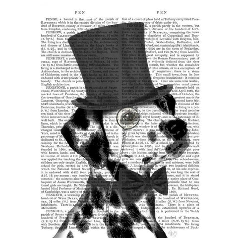 Dalmatian, Formal Hound and Hat White Modern Wood Framed Art Print by Fab Funky