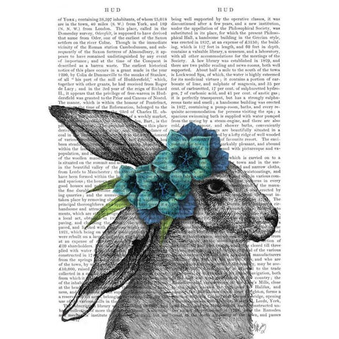 Rabbit, Blue Flower Headdress Gold Ornate Wood Framed Art Print with Double Matting by Fab Funky