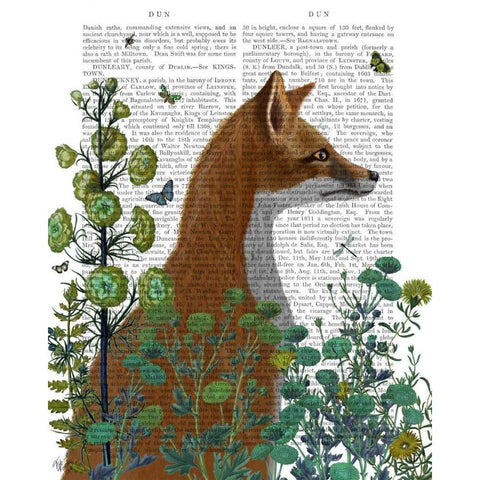 Fox In the Garden White Modern Wood Framed Art Print by Fab Funky