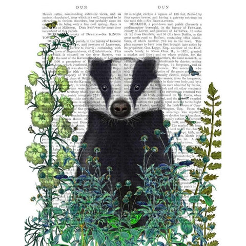 Badger In The Garden Gold Ornate Wood Framed Art Print with Double Matting by Fab Funky