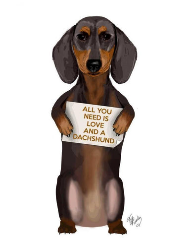 Love and Dachshund Black Ornate Wood Framed Art Print with Double Matting by Fab Funky