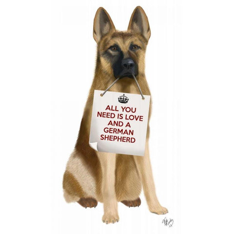 Love and German Shepherd White Modern Wood Framed Art Print by Fab Funky