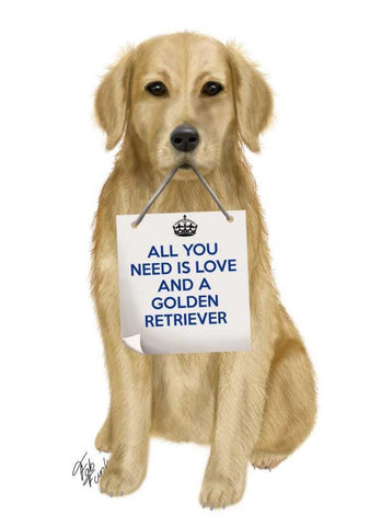 Love and Golden Retriever White Modern Wood Framed Art Print with Double Matting by Fab Funky