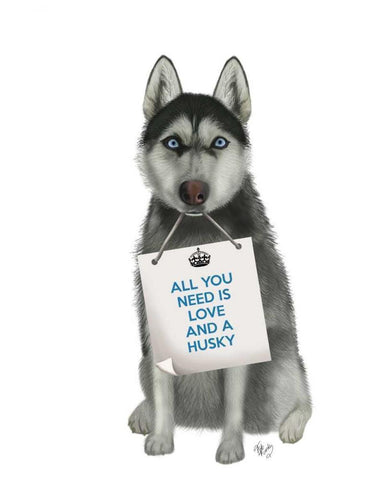 Love and Husky White Modern Wood Framed Art Print with Double Matting by Fab Funky