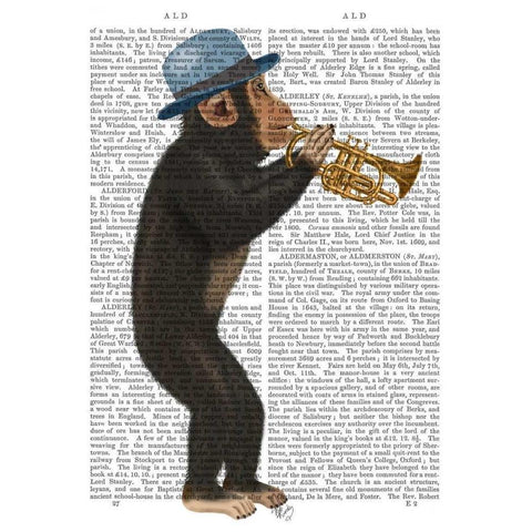 Monkey Playing Trumpet with Blue Hat Gold Ornate Wood Framed Art Print with Double Matting by Fab Funky