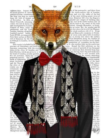 Fox with Red Bow Tie White Modern Wood Framed Art Print with Double Matting by Fab Funky