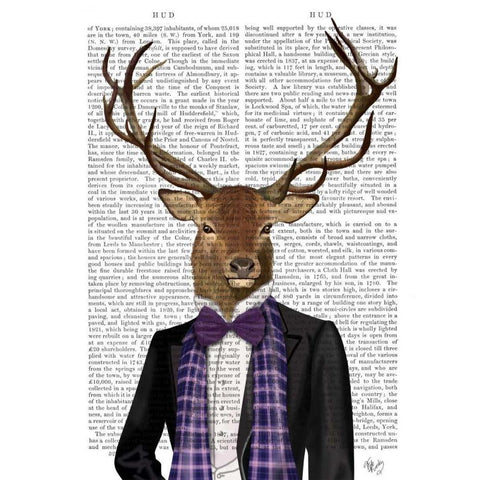 Deer in Evening Suit, Portrait White Modern Wood Framed Art Print by Fab Funky