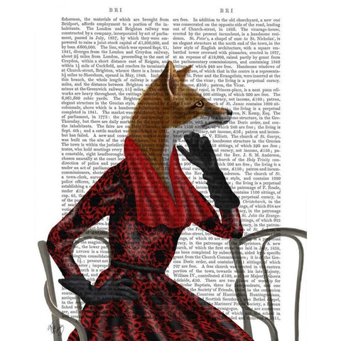 Fox with Red Scarf Gold Ornate Wood Framed Art Print with Double Matting by Fab Funky