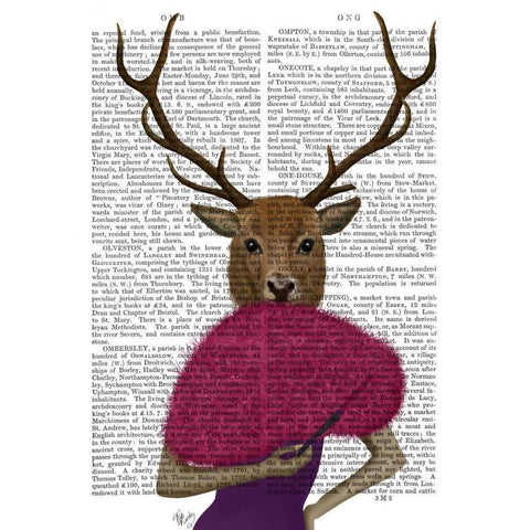 Deer with Fan, Portrait Gold Ornate Wood Framed Art Print with Double Matting by Fab Funky