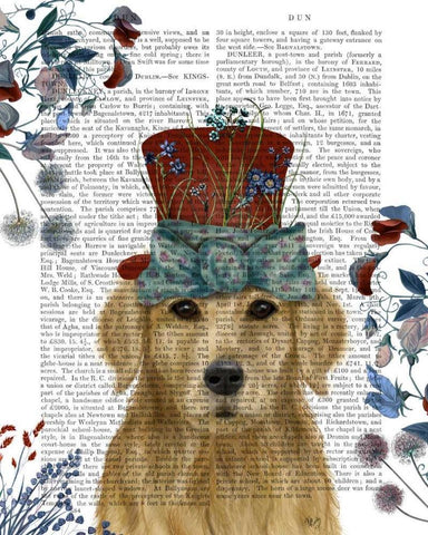 Golden Retriever Milliners Dog White Modern Wood Framed Art Print with Double Matting by Fab Funky