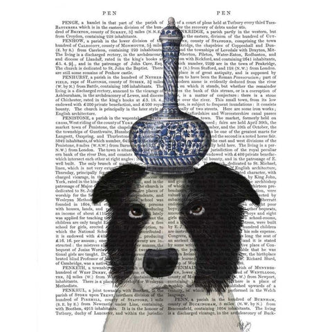 Border Collie with Blue Vase Black Modern Wood Framed Art Print with Double Matting by Fab Funky