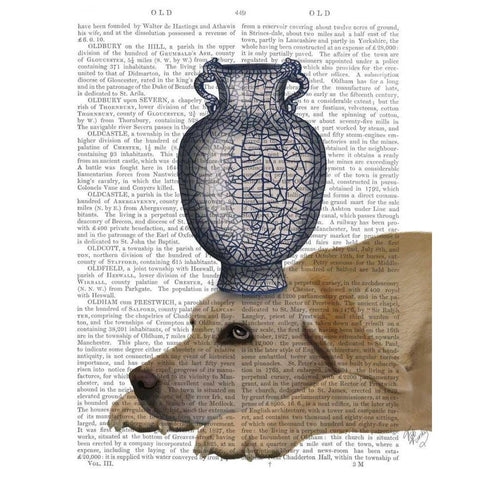 Labrador with Blue Vase Black Modern Wood Framed Art Print with Double Matting by Fab Funky