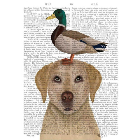 Labrador and Duck Gold Ornate Wood Framed Art Print with Double Matting by Fab Funky