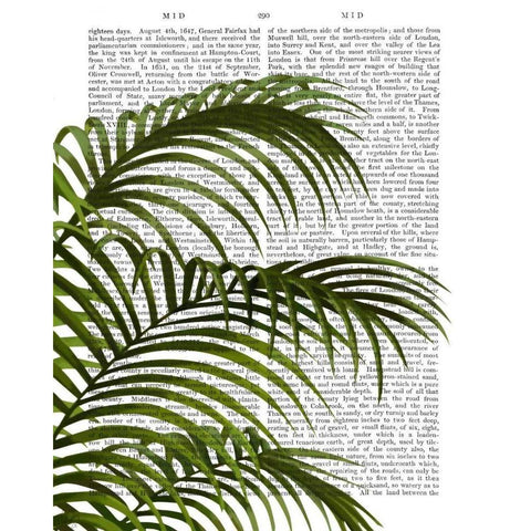 Palm Leaf 1, Green On White Gold Ornate Wood Framed Art Print with Double Matting by Fab Funky