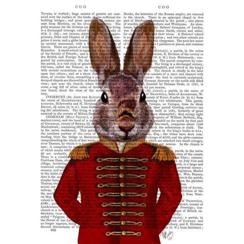 Military Rabbit in Red Gold Ornate Wood Framed Art Print with Double Matting by Fab Funky