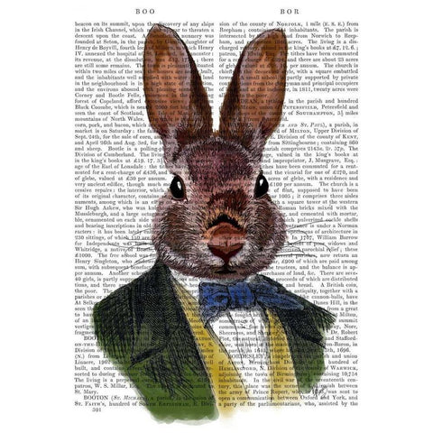 Rabbit in Green Jacket White Modern Wood Framed Art Print by Fab Funky