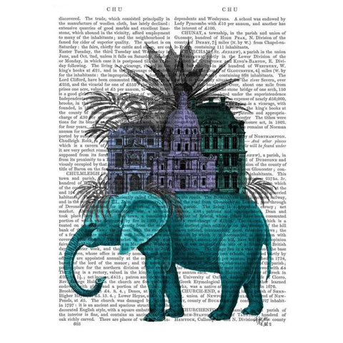 Elephant and Citadel Black Modern Wood Framed Art Print with Double Matting by Fab Funky