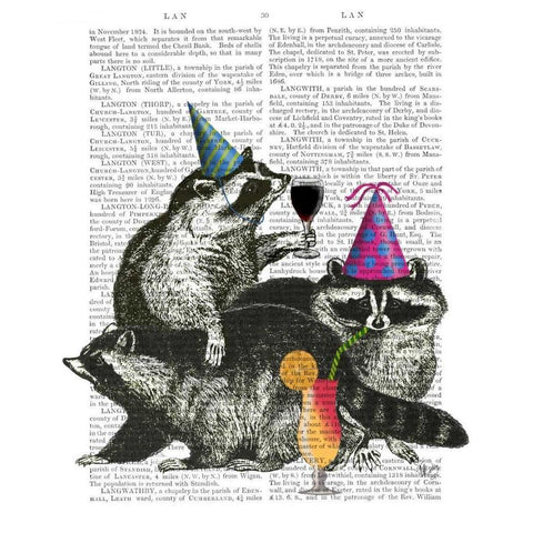 Raccoon Party White Modern Wood Framed Art Print by Fab Funky