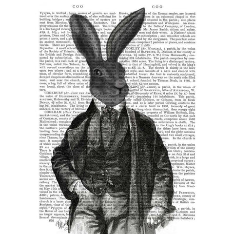 Rabbit Victorian Gent Black Modern Wood Framed Art Print with Double Matting by Fab Funky