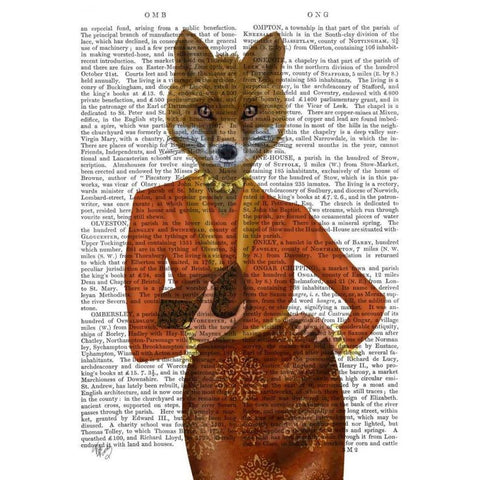 Fox in Orange, Portrait Gold Ornate Wood Framed Art Print with Double Matting by Fab Funky