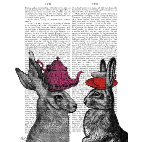 Rabbit Tea Time Black Modern Wood Framed Art Print with Double Matting by Fab Funky