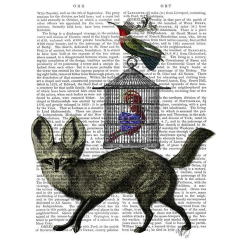 Fox With Birdcage Gold Ornate Wood Framed Art Print with Double Matting by Fab Funky