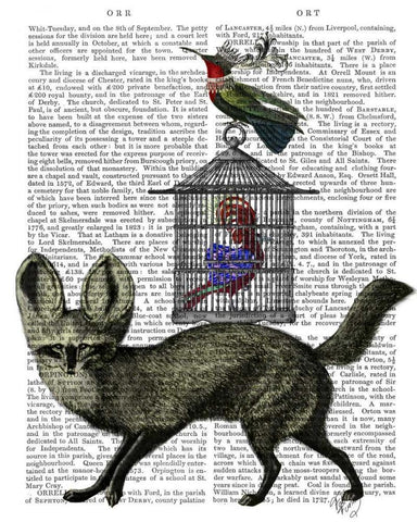 Fox With Birdcage White Modern Wood Framed Art Print with Double Matting by Fab Funky