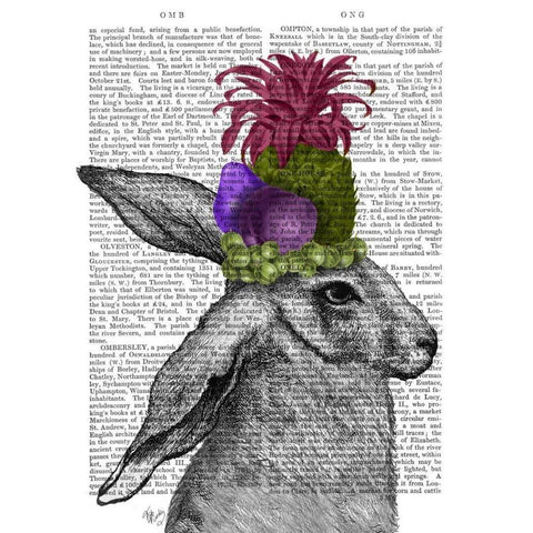 Rabbit, Fruit Headdress White Modern Wood Framed Art Print by Fab Funky