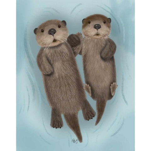 Otters Holding Hands Gold Ornate Wood Framed Art Print with Double Matting by Fab Funky