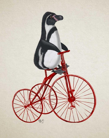 Penguin on Bicycle White Modern Wood Framed Art Print with Double Matting by Fab Funky