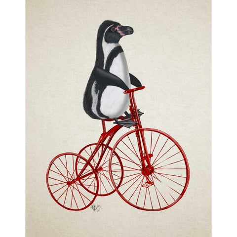 Penguin on Bicycle Gold Ornate Wood Framed Art Print with Double Matting by Fab Funky